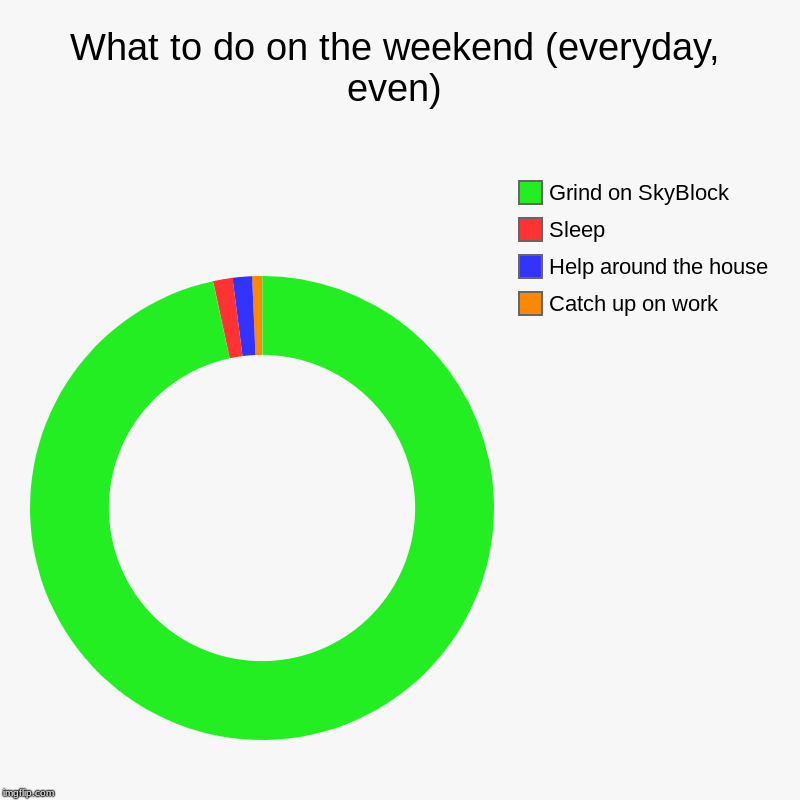 What to do on the weekend (everyday, even) | Catch up on work, Help around the house, Sleep, Grind on SkyBlock | image tagged in charts,donut charts | made w/ Imgflip chart maker
