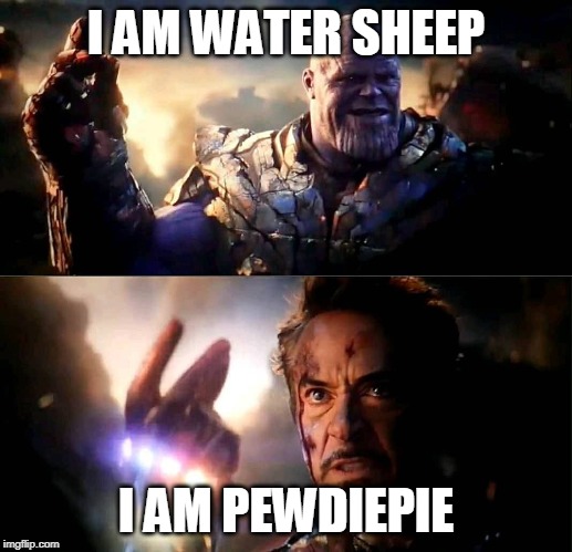 I am inevitable and i am Iron Man | I AM WATER SHEEP; I AM PEWDIEPIE | image tagged in i am inevitable and i am iron man | made w/ Imgflip meme maker