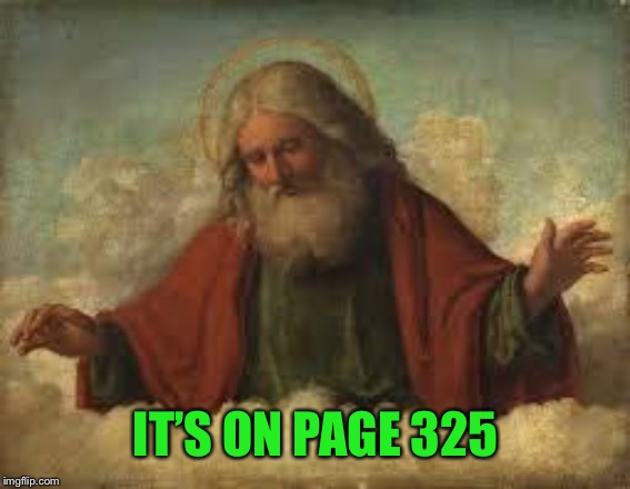 god | IT’S ON PAGE 325 | image tagged in god | made w/ Imgflip meme maker