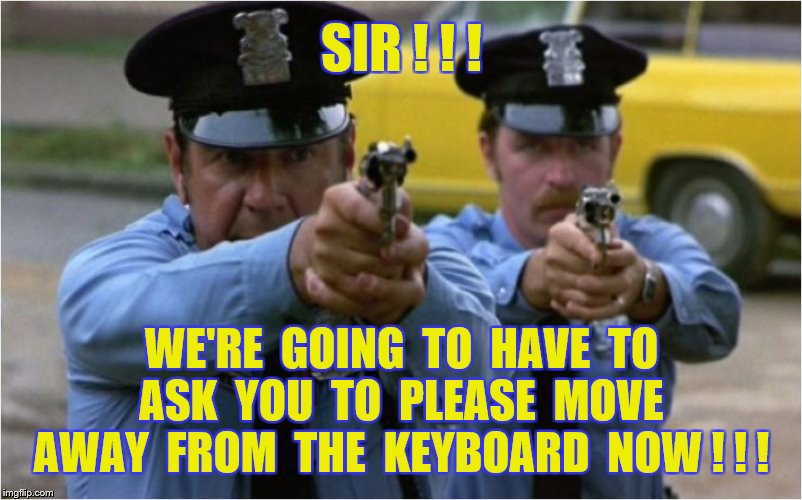 SIR ! ! ! WE'RE  GOING  TO  HAVE  TO  ASK  YOU  TO  PLEASE  MOVE  AWAY  FROM  THE  KEYBOARD  NOW ! ! ! | made w/ Imgflip meme maker