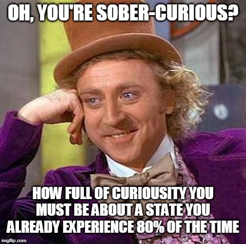 Creepy Condescending Wonka | OH, YOU'RE SOBER-CURIOUS? HOW FULL OF CURIOUSITY YOU MUST BE ABOUT A STATE YOU ALREADY EXPERIENCE 80% OF THE TIME | image tagged in memes,creepy condescending wonka | made w/ Imgflip meme maker