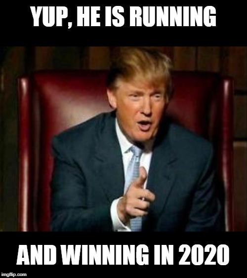 Donald Trump | YUP, HE IS RUNNING AND WINNING IN 2020 | image tagged in donald trump | made w/ Imgflip meme maker