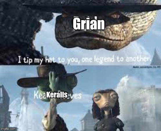I tip my hat to you, one legend to another | Grian; Keralis | image tagged in i tip my hat to you one legend to another | made w/ Imgflip meme maker
