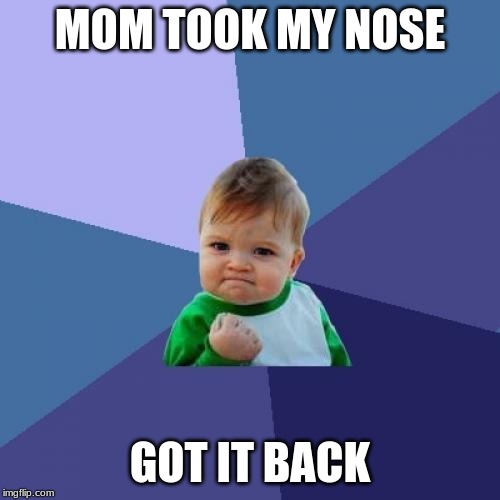 Success Kid | MOM TOOK MY NOSE; GOT IT BACK | image tagged in memes,success kid | made w/ Imgflip meme maker