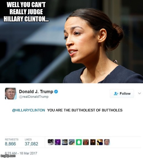 WELL YOU CAN'T REALLY JUDGE HILLARY CLINTON... YOU ARE THE BUTTHOLIEST OF BUTTHOLES; @HILLARYCLINTON | image tagged in trump twitter post,daily aoc quote | made w/ Imgflip meme maker