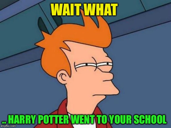 Futurama Fry Meme | WAIT WHAT .. HARRY POTTER WENT TO YOUR SCHOOL | image tagged in memes,futurama fry | made w/ Imgflip meme maker