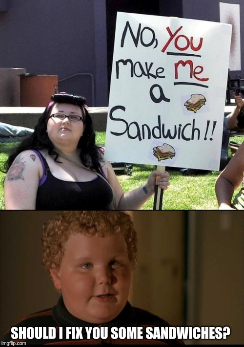 SHOULD I FIX YOU SOME SANDWICHES? | image tagged in bad santa,fat feminist | made w/ Imgflip meme maker