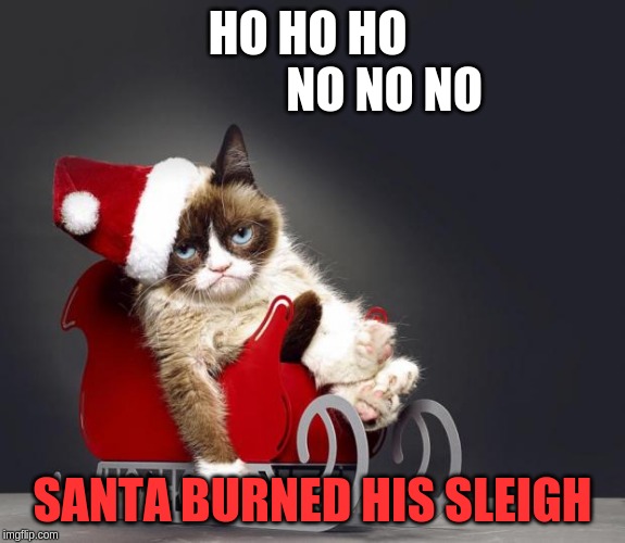 Grumpy Cat Christmas HD | HO HO HO 
               NO NO NO; SANTA BURNED HIS SLEIGH | image tagged in grumpy cat christmas hd | made w/ Imgflip meme maker