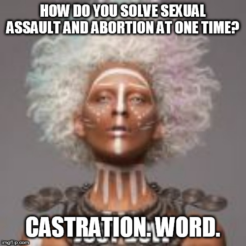HOW DO YOU SOLVE SEXUAL ASSAULT AND ABORTION AT ONE TIME? CASTRATION. WORD. | made w/ Imgflip meme maker