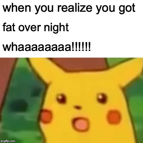 Surprised Pikachu Meme | when you realize you got; fat over night; whaaaaaaaa!!!!!! | image tagged in memes,surprised pikachu | made w/ Imgflip meme maker