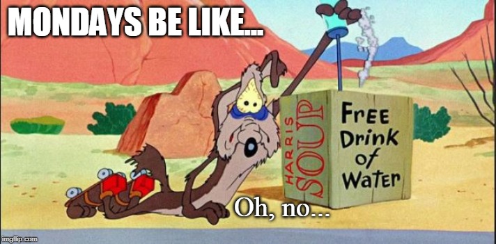 Why I hate Mondays | MONDAYS BE LIKE... Oh, no... | image tagged in i hate mondays,wile e coyote,warner bros,cartoons,roadrunner,funny memes | made w/ Imgflip meme maker