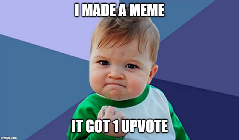 It got 100 down votes | I MADE A MEME; IT GOT 1 UPVOTE | image tagged in memes,success kid,funny memes,meme,funny meme | made w/ Imgflip meme maker