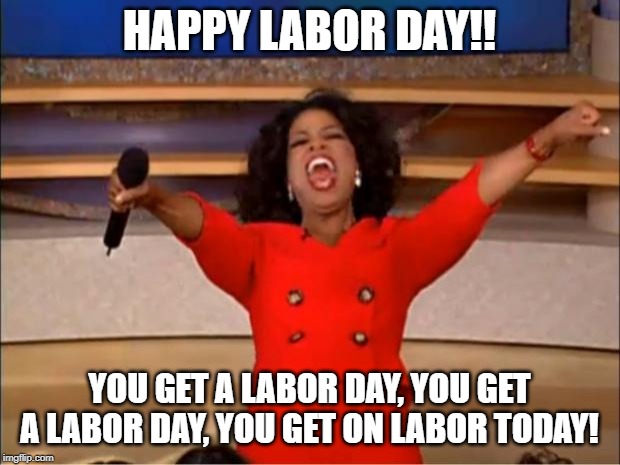 Oprah You Get A Meme | HAPPY LABOR DAY!! YOU GET A LABOR DAY, YOU GET A LABOR DAY, YOU GET ON LABOR TODAY! | image tagged in memes,oprah you get a | made w/ Imgflip meme maker