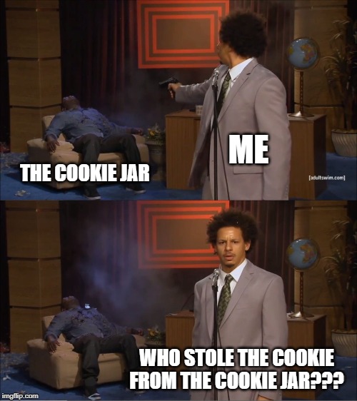 ___________ Stole the Cookie from the Cookie Jar! | ME; THE COOKIE JAR; WHO STOLE THE COOKIE FROM THE COOKIE JAR??? | image tagged in memes,who killed hannibal | made w/ Imgflip meme maker