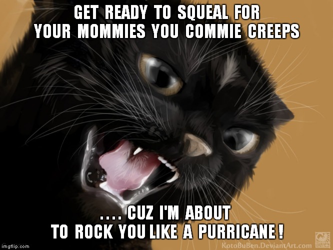I see a bad moon a-rising, I see trouble on the way! | GET  READY  TO  SQUEAL  FOR YOUR  MOMMIES  YOU  COMMIE  CREEPS; . . . .  CUZ  I'M  ABOUT  TO  ROCK  YOU LIKE  A  PURRICANE ! | image tagged in sjws,npcs | made w/ Imgflip meme maker