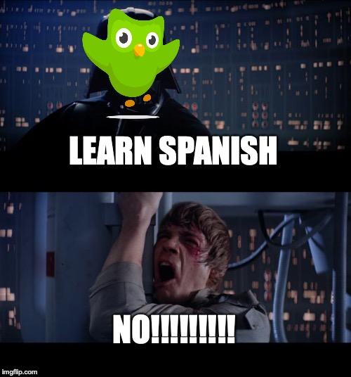 Star Wars No | LEARN SPANISH; NO!!!!!!!!! | image tagged in memes,star wars no | made w/ Imgflip meme maker