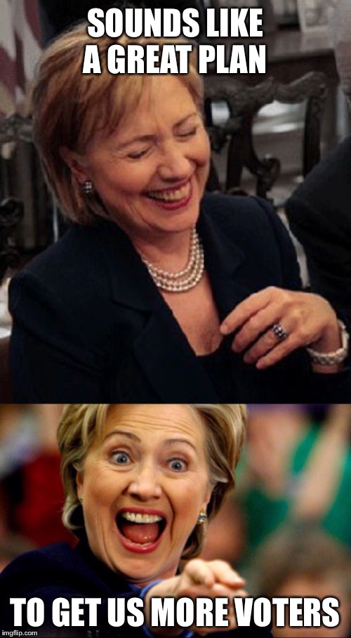 Bad Pun Hillary | SOUNDS LIKE A GREAT PLAN TO GET US MORE VOTERS | image tagged in bad pun hillary | made w/ Imgflip meme maker