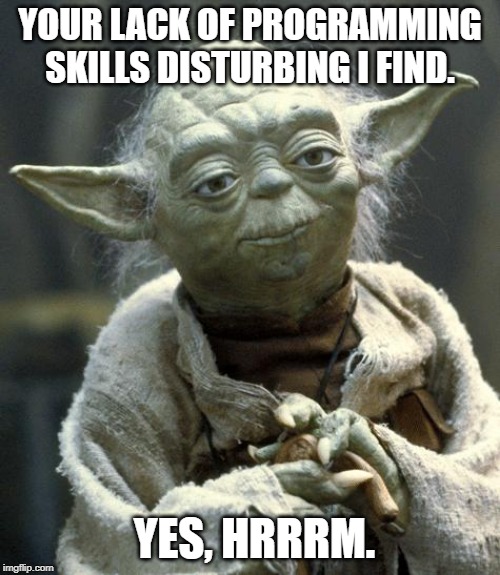 yoda | YOUR LACK OF PROGRAMMING SKILLS DISTURBING I FIND. YES, HRRRM. | image tagged in yoda | made w/ Imgflip meme maker