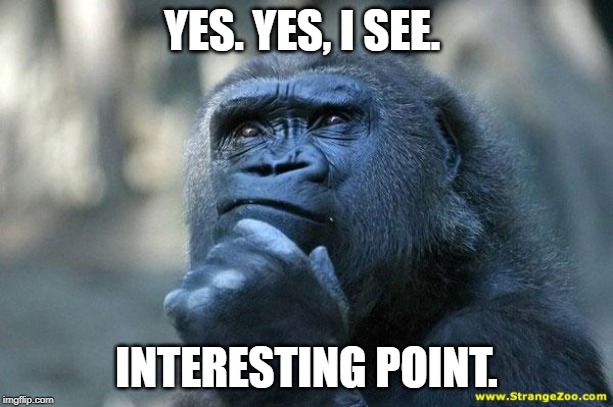 Deep Thoughts | YES. YES, I SEE. INTERESTING POINT. | image tagged in deep thoughts | made w/ Imgflip meme maker