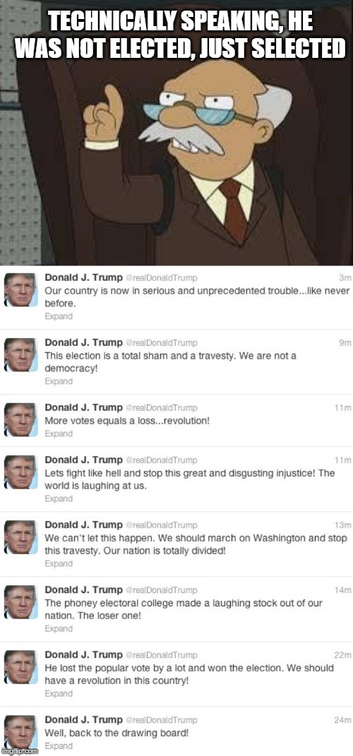 TECHNICALLY SPEAKING, HE WAS NOT ELECTED, JUST SELECTED | image tagged in technically correct | made w/ Imgflip meme maker