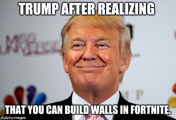 Donald trump approves | TRUMP AFTER REALIZING THAT YOU CAN BUILD WALLS IN FORTNITE. | image tagged in donald trump approves | made w/ Imgflip meme maker