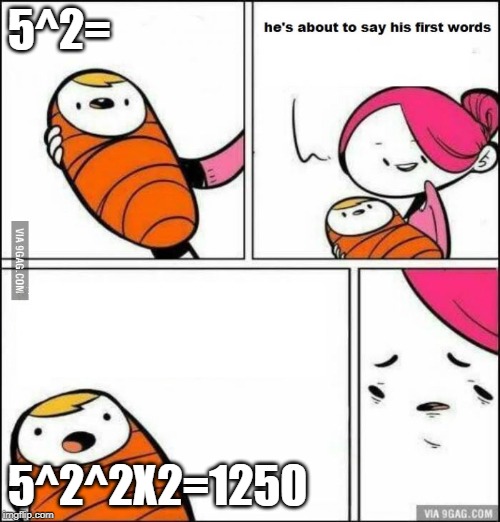 He is About to Say His First Words | 5^2=; 5^2^2X2=1250 | image tagged in he is about to say his first words | made w/ Imgflip meme maker