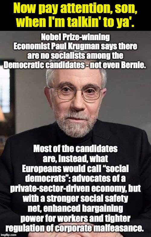 Now pay attention, son, when I'm talkin' to ya'. | image tagged in krugman,democrats,socialism,social democrats | made w/ Imgflip meme maker