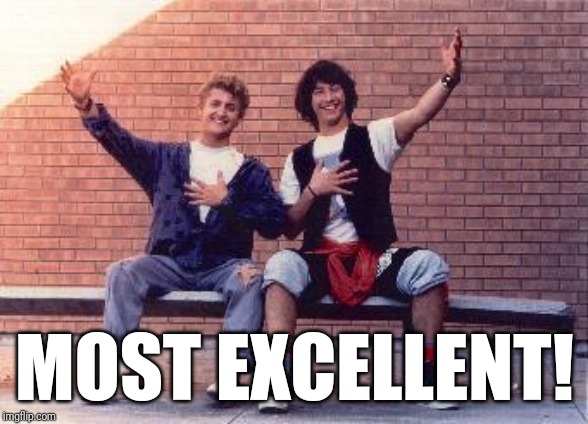 bill and ted | MOST EXCELLENT! | image tagged in bill and ted | made w/ Imgflip meme maker