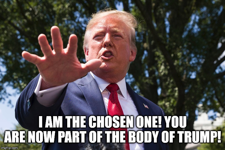 It's time for the 25th amendment. | I AM THE CHOSEN ONE! YOU ARE NOW PART OF THE BODY OF TRUMP! | image tagged in donald trump,chosen one,president,christianity,politics,crazy | made w/ Imgflip meme maker