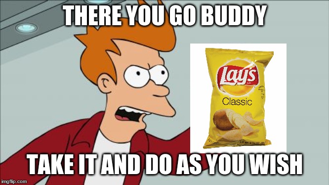 Shut Up And Take My Money Fry Meme | THERE YOU GO BUDDY TAKE IT AND DO AS YOU WISH | image tagged in memes,shut up and take my money fry | made w/ Imgflip meme maker