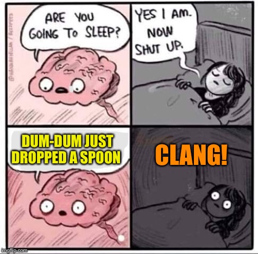 Are you going to sleep? | CLANG! DUM-DUM JUST DROPPED A SPOON | image tagged in are you going to sleep | made w/ Imgflip meme maker