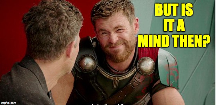 Thor is he though | BUT IS IT A MIND THEN? | image tagged in thor is he though | made w/ Imgflip meme maker