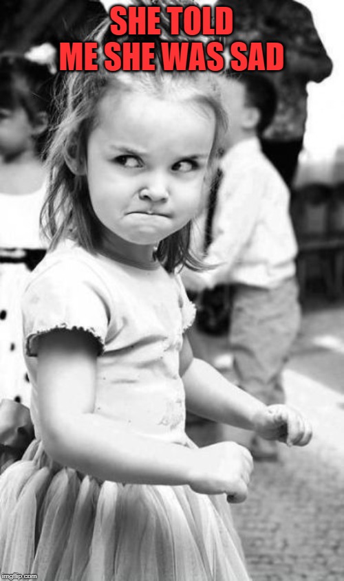 Angry Toddler Meme | SHE TOLD ME SHE WAS SAD | image tagged in memes,angry toddler | made w/ Imgflip meme maker