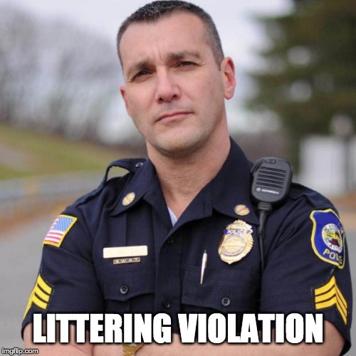 Cop | LITTERING VIOLATION | image tagged in cop | made w/ Imgflip meme maker