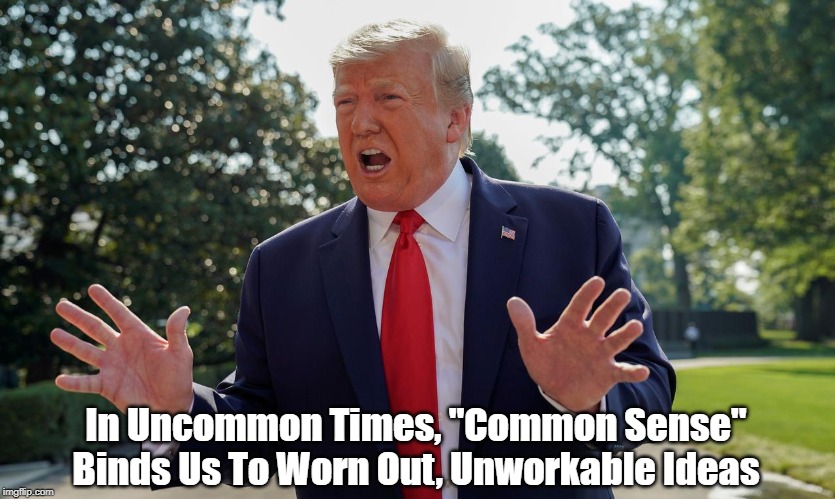 In Uncommon Times,"Common Sense" Binds Us To... | In Uncommon Times, "Common Sense" Binds Us To Worn Out, Unworkable Ideas | image tagged in common sense,uncommon sense,my insider informant says trump doesn't know anything and he doesn't want to know anything,i have th | made w/ Imgflip meme maker