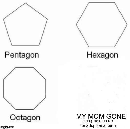 Pentagon Hexagon Octagon Meme | MY MOM GONE; she gave me up for adoption at birth | image tagged in memes,pentagon hexagon octagon | made w/ Imgflip meme maker