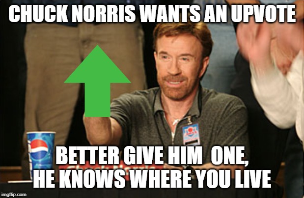 Do It or He'll Get You | CHUCK NORRIS WANTS AN UPVOTE; BETTER GIVE HIM  ONE, HE KNOWS WHERE YOU LIVE | image tagged in memes,chuck norris approves,chuck norris | made w/ Imgflip meme maker