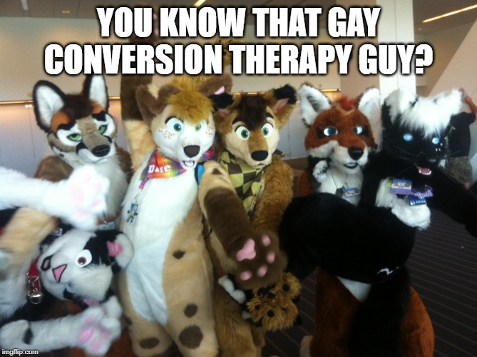 Furries | YOU KNOW THAT GAY CONVERSION THERAPY GUY? | image tagged in furries | made w/ Imgflip meme maker