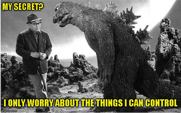 Godzilla | MY SECRET? I ONLY WORRY ABOUT THE THINGS I CAN CONTROL | image tagged in godzilla | made w/ Imgflip meme maker