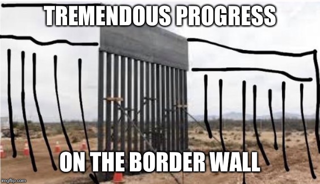 TREMENDOUS PROGRESS; ON THE BORDER WALL | image tagged in trump,wall,dorian | made w/ Imgflip meme maker