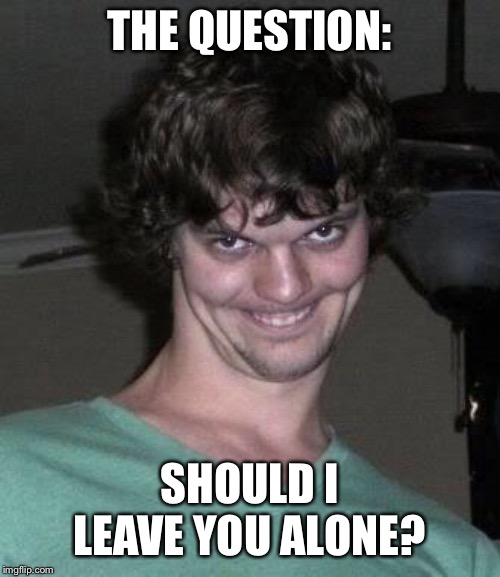 Creepy guy  | THE QUESTION: SHOULD I LEAVE YOU ALONE? | image tagged in creepy guy | made w/ Imgflip meme maker