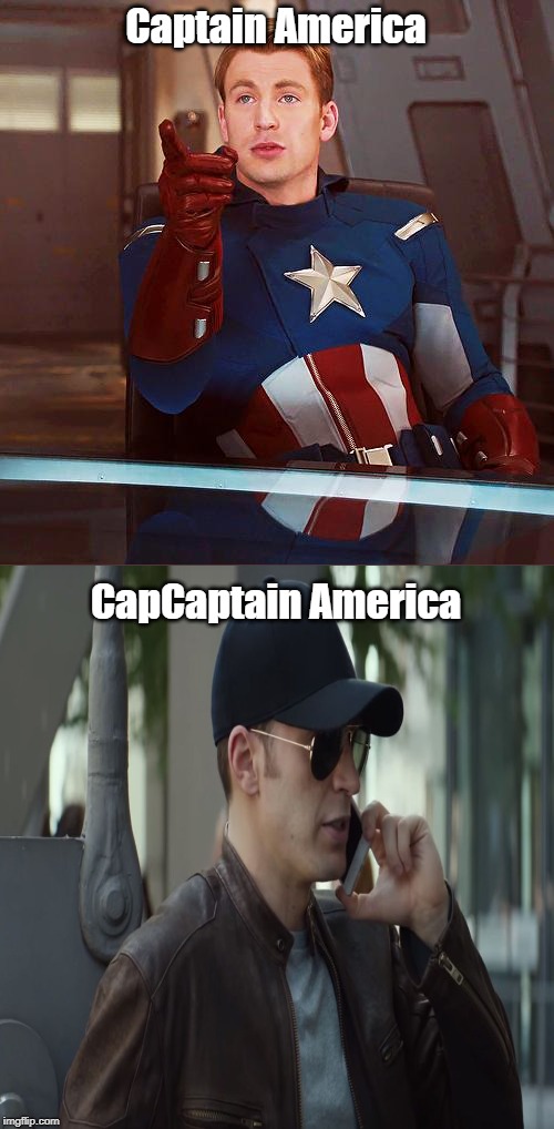 Cap Wears A Cap | Captain America; CapCaptain America | image tagged in captain america | made w/ Imgflip meme maker