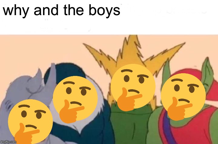 Me And The Boys | why and the boys | image tagged in memes,me and the boys | made w/ Imgflip meme maker
