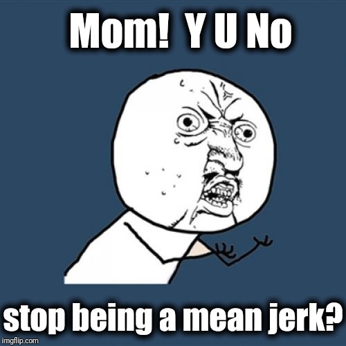 Y U No Meme | Mom!  Y U No stop being a mean jerk? | image tagged in memes,y u no | made w/ Imgflip meme maker
