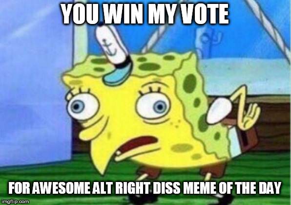 Mocking Spongebob | YOU WIN MY VOTE; FOR AWESOME ALT RIGHT DISS MEME OF THE DAY | image tagged in memes,mocking spongebob | made w/ Imgflip meme maker