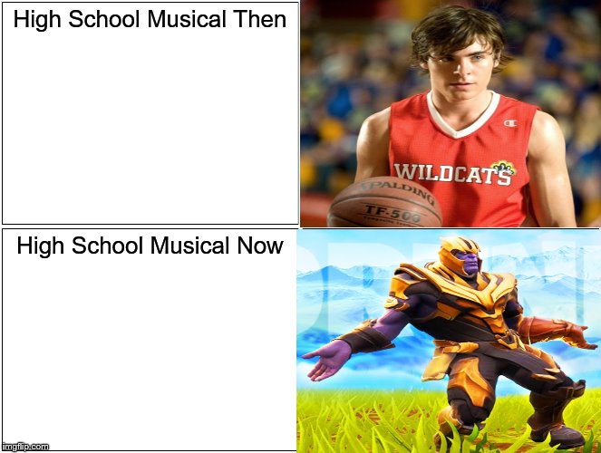 Blank Comic Panel 2x2 Meme | High School Musical Then; High School Musical Now | image tagged in memes,blank comic panel 2x2 | made w/ Imgflip meme maker