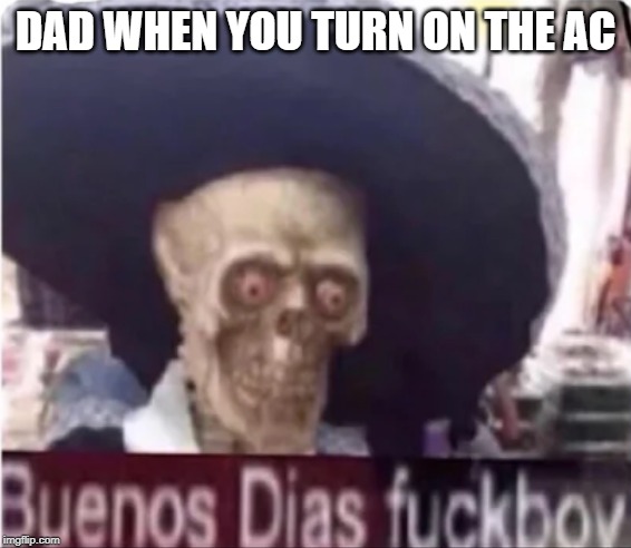 BUENOS DIAS FUCKBOY | DAD WHEN YOU TURN ON THE AC | image tagged in buenos dias fuckboy | made w/ Imgflip meme maker