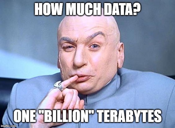 dr. evil | HOW MUCH DATA? ONE "BILLION" TERABYTES | image tagged in dr evil | made w/ Imgflip meme maker