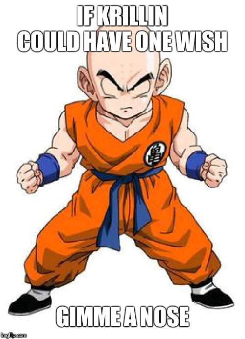 krillin time | IF KRILLIN COULD HAVE ONE WISH; GIMME A NOSE | image tagged in krillin time | made w/ Imgflip meme maker