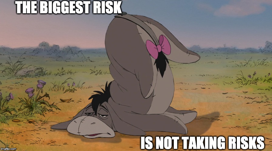 Eeyorisms | THE BIGGEST RISK; IS NOT TAKING RISKS | image tagged in motivation | made w/ Imgflip meme maker